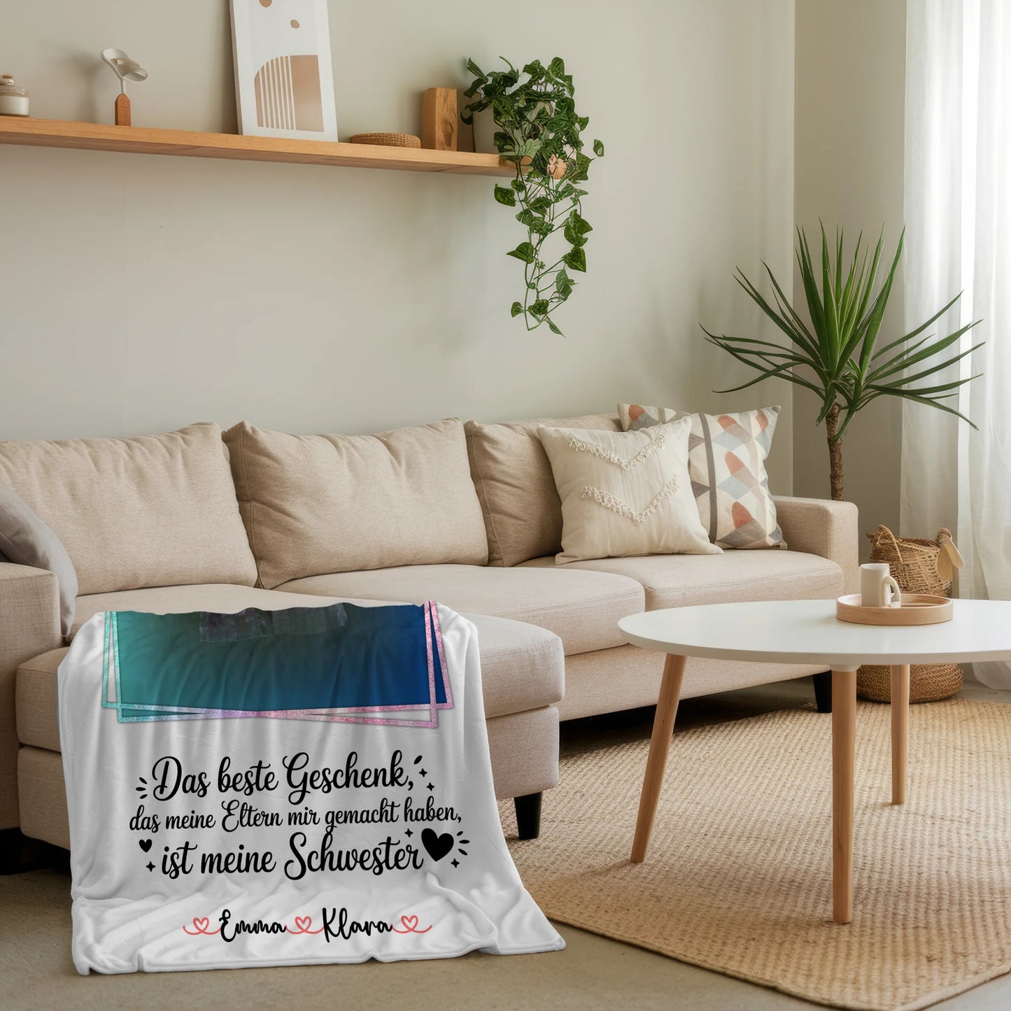 Personalisierte Decke Schwester mit Foto, Namen & Wunschtext