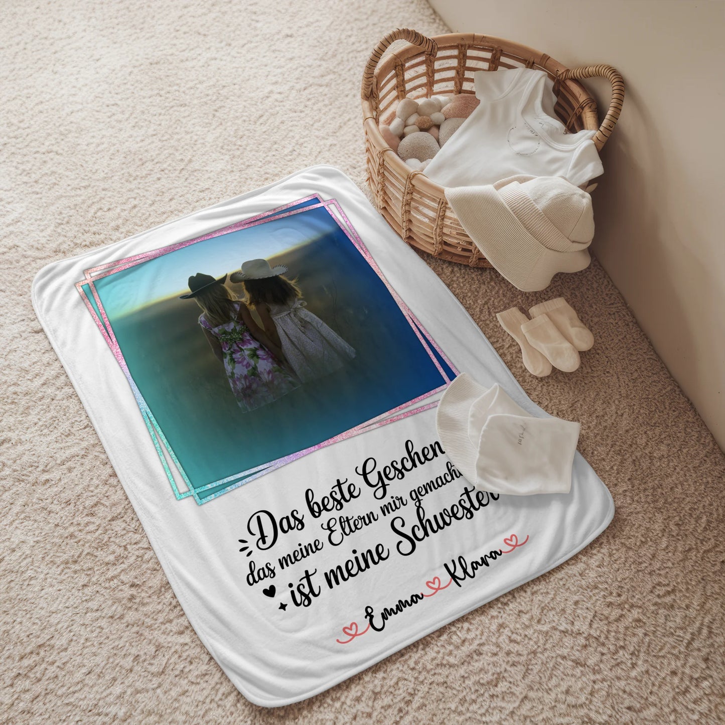 Personalisierte Decke Schwester mit Foto, Namen & Wunschtext