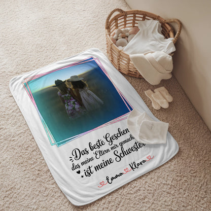 Personalisierte Decke Schwester mit Foto, Namen & Wunschtext