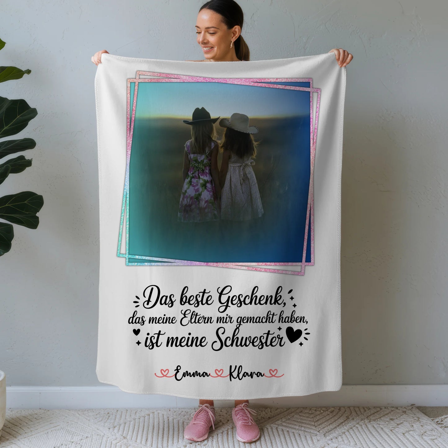 Personalisierte Decke Schwester mit Foto, Namen & Wunschtext