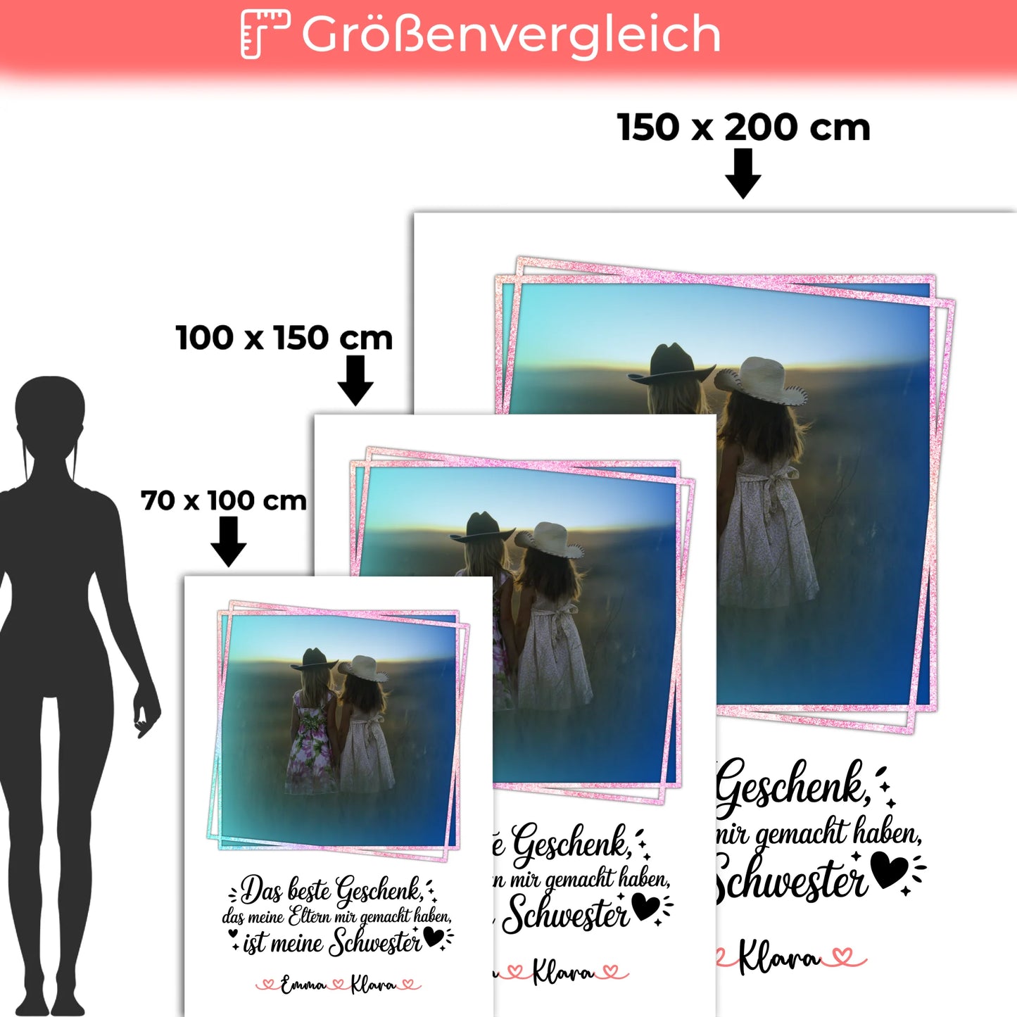 Personalisierte Decke Schwester mit Foto, Namen & Wunschtext