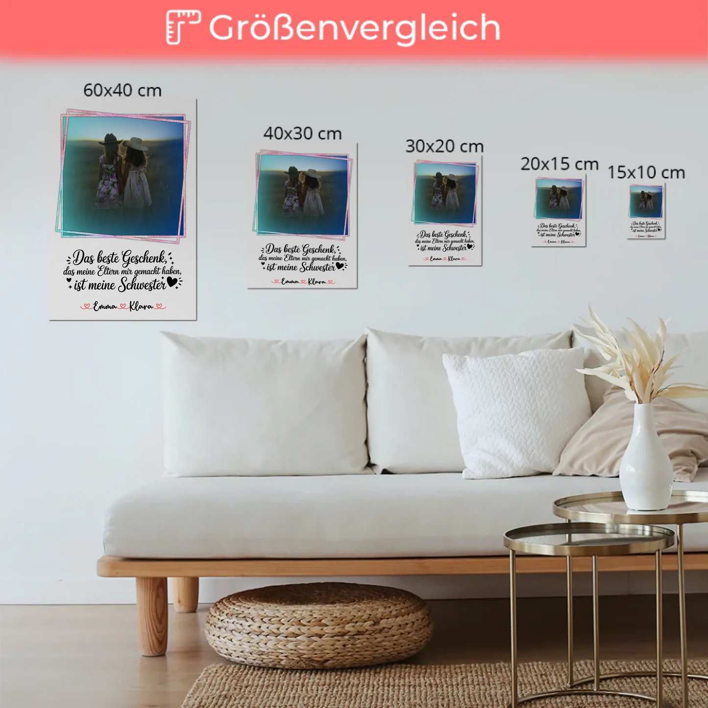 Magnetposter Fotoboard personalisiert mit Foto & Namen für Schwester