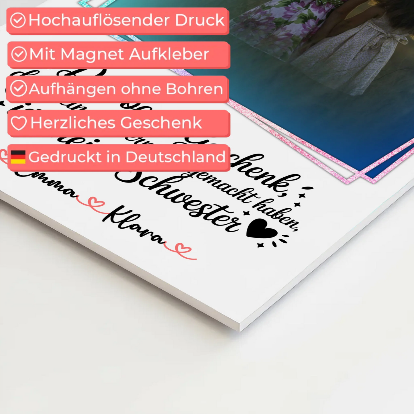 Magnetposter Fotoboard personalisiert mit Foto & Namen für Schwester
