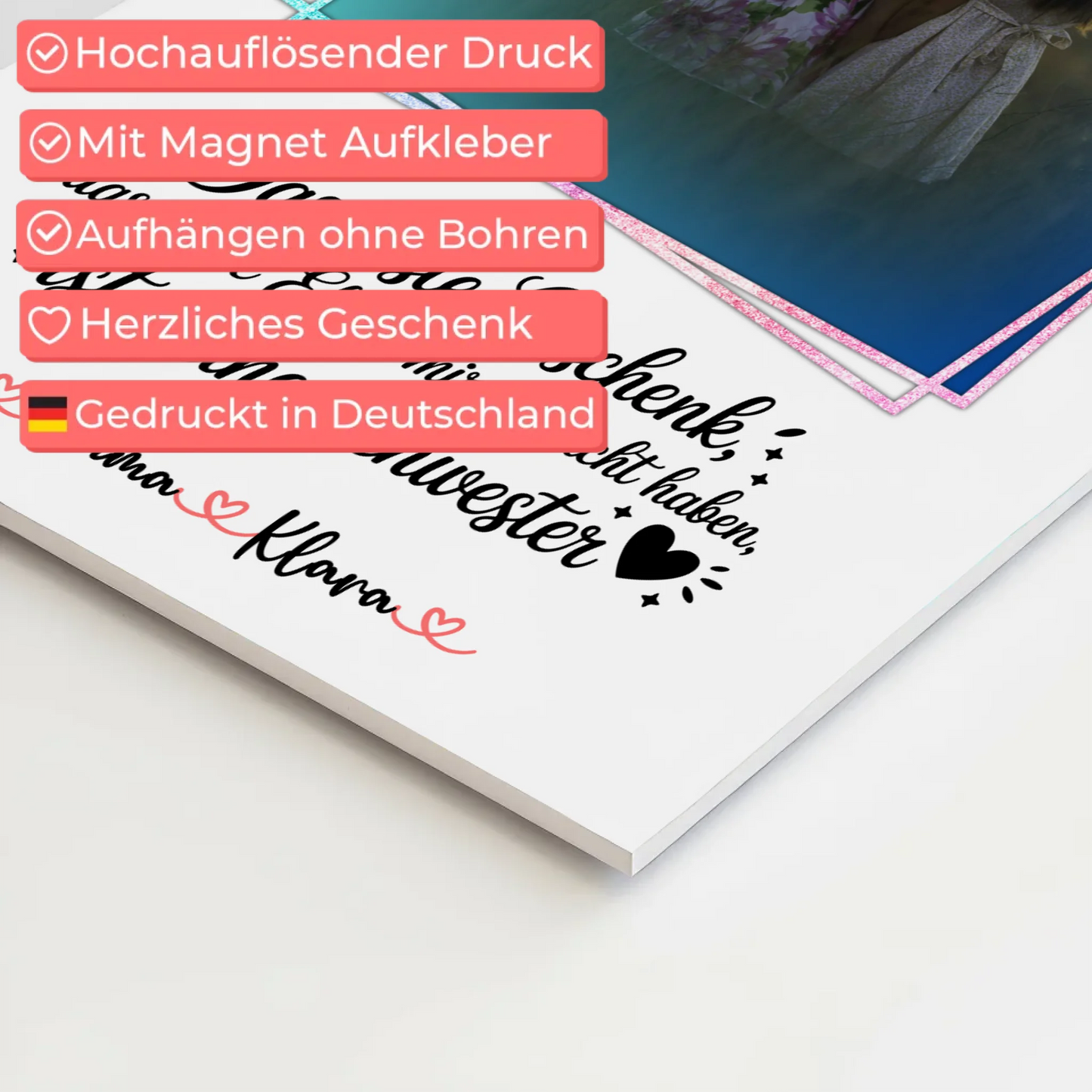 Magnetposter Fotoboard personalisiert mit Foto & Namen für Schwester