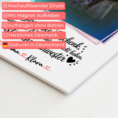Magnetposter Fotoboard personalisiert mit Foto & Namen für Schwester