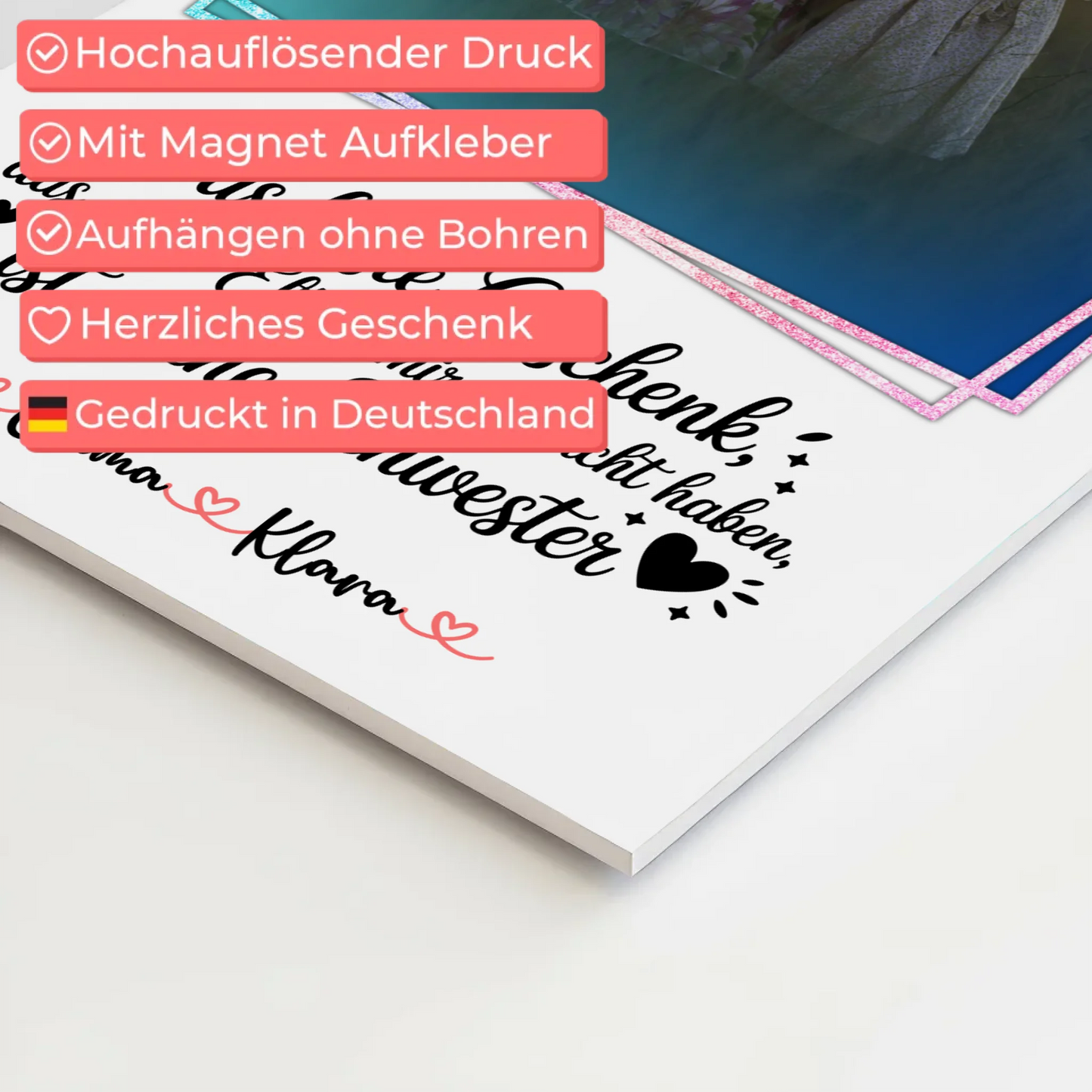 Magnetposter Fotoboard personalisiert mit Foto & Namen für Schwester