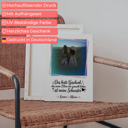Personalisierte Leinwand Schwester mit Foto & Namen - Wunschtext