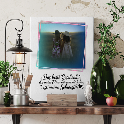 Personalisierte Leinwand Schwester mit Foto & Namen - Wunschtext