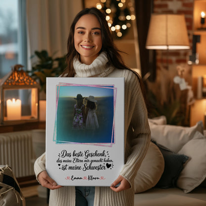 Personalisierte Leinwand Schwester mit Foto & Namen - Wunschtext