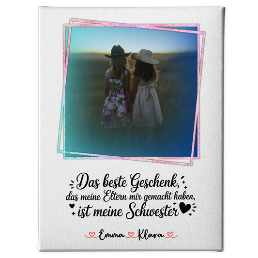 Personalisierte Leinwand Schwester mit Foto & Namen - Wunschtext