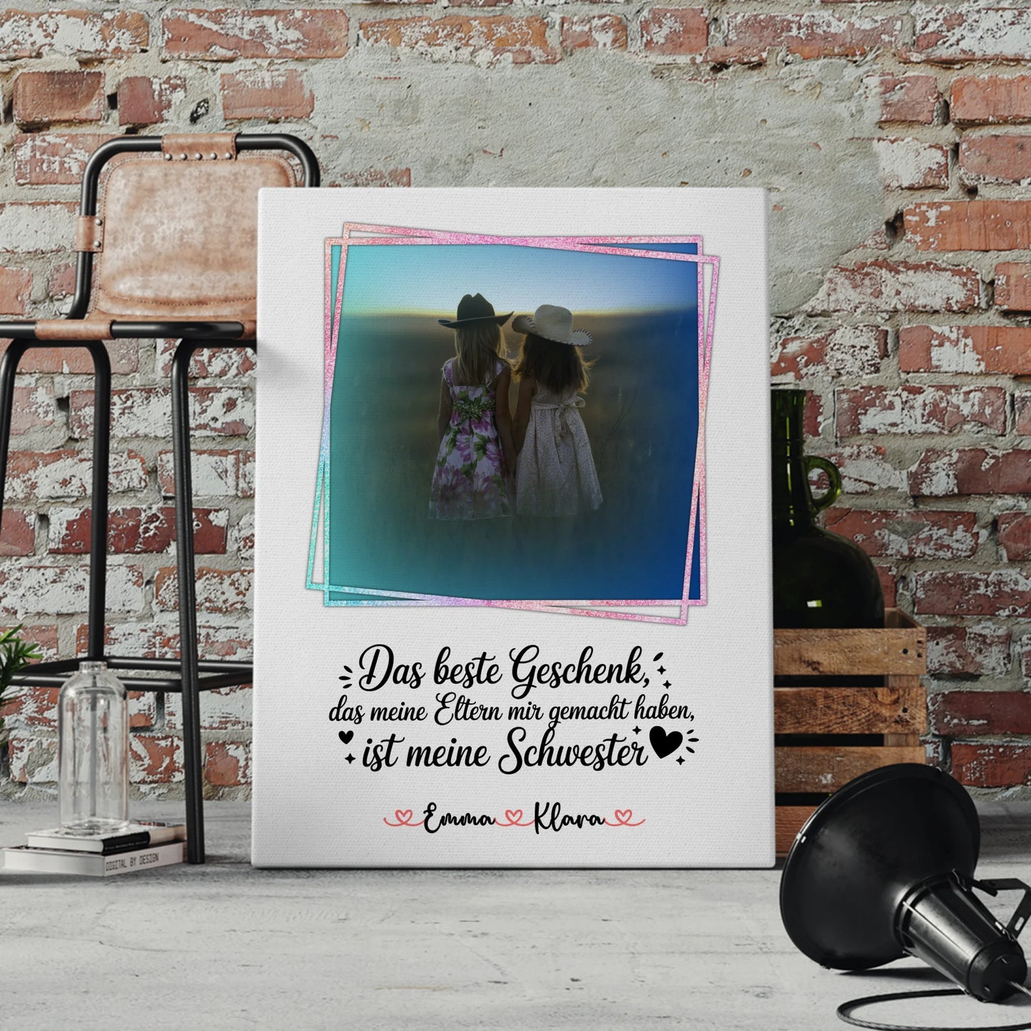 Personalisierte Leinwand Schwester mit Foto & Namen - Wunschtext