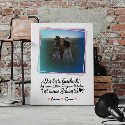 Personalisierte Leinwand Schwester mit Foto & Namen - Wunschtext