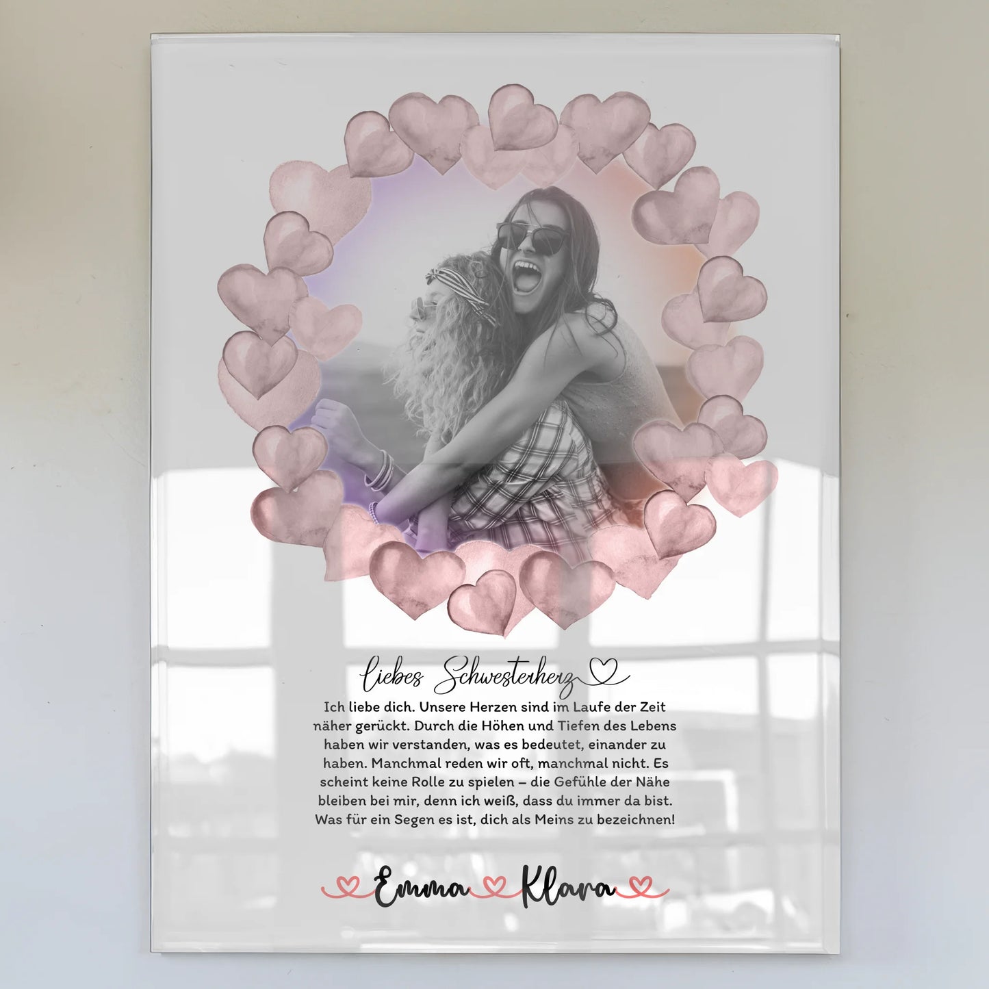 Wandbild Auf Acrylglas Schwester Ich Liebe Dich Mit Foto & Namen Black & White