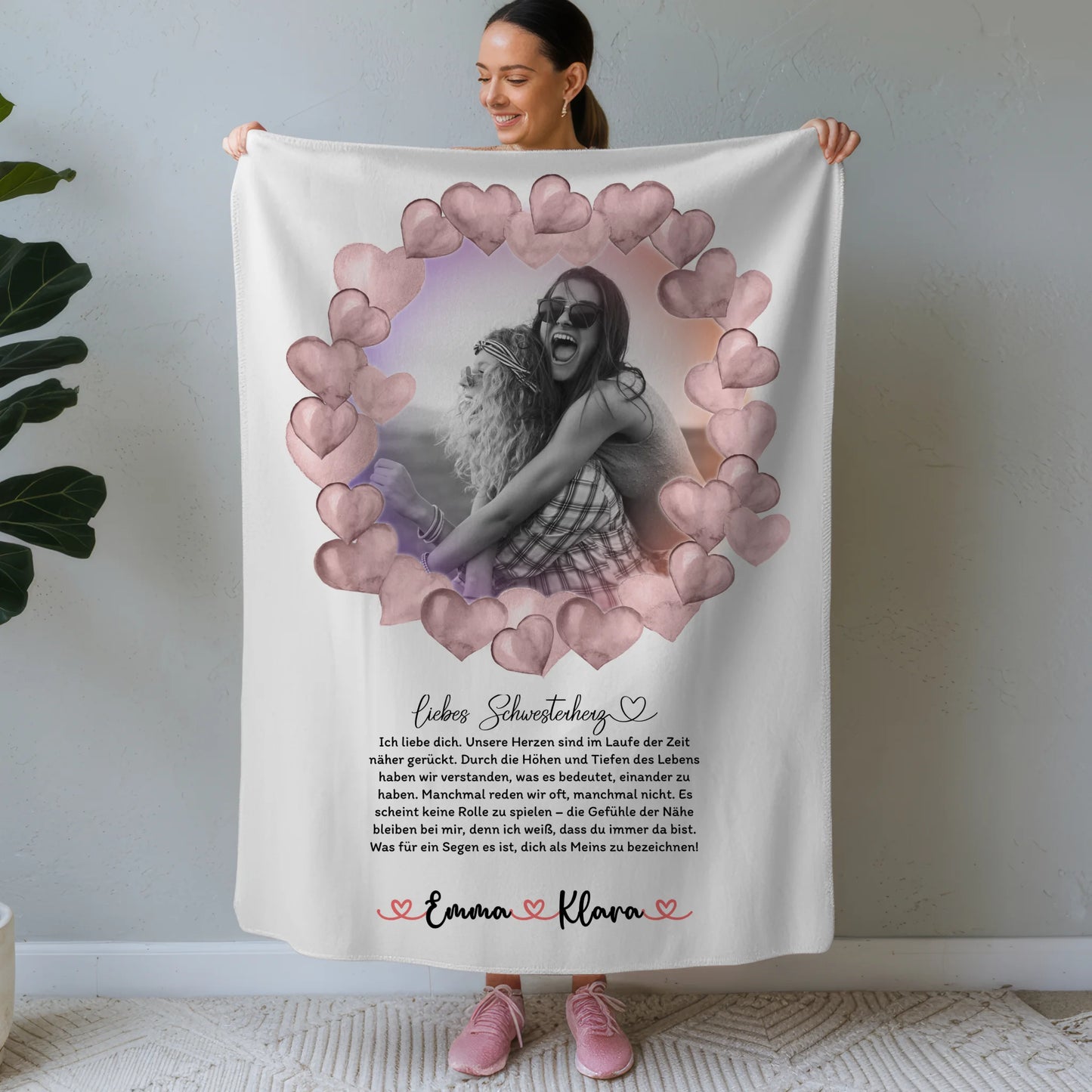 Personalisierte Decke Schwester mit Foto & Namen, Schwester Ich Liebe Dich Spruch