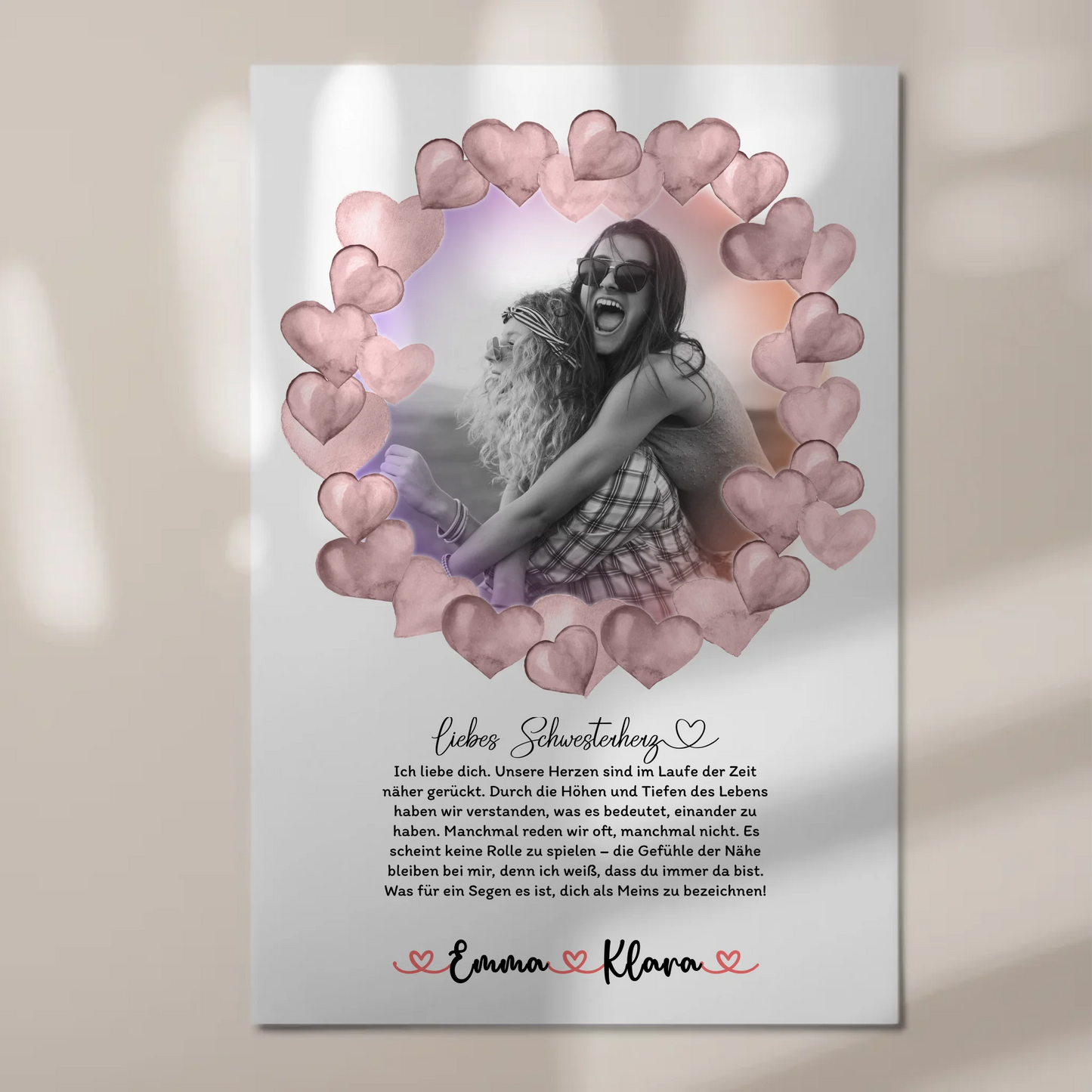 Fotoboard Magnetisches Wandbild Schwester Ich Liebe Dich Mit Foto & Namen Black & White