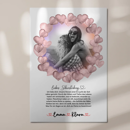 Fotoboard Magnetisches Wandbild Schwester Ich Liebe Dich Mit Foto & Namen Black & White