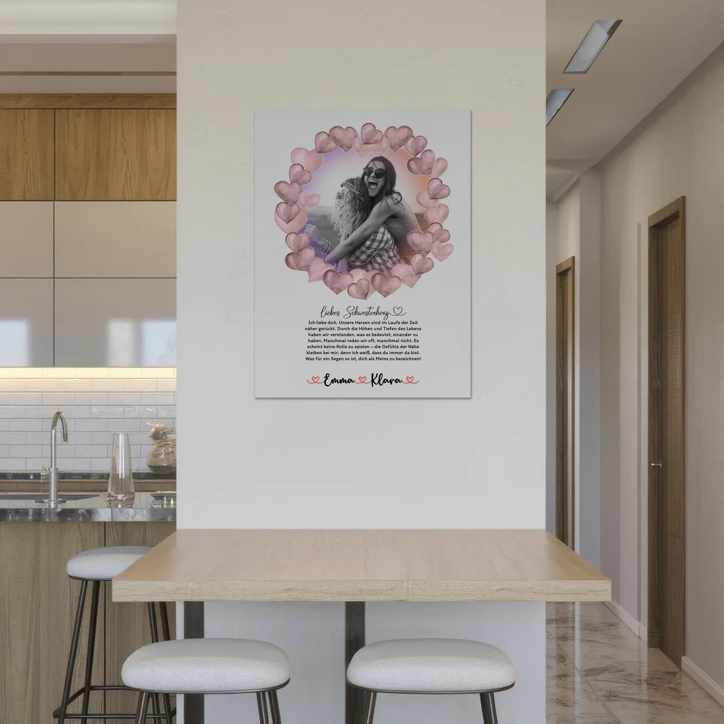 Fotoboard Magnetisches Wandbild Schwester Ich Liebe Dich Mit Foto & Namen Black & White