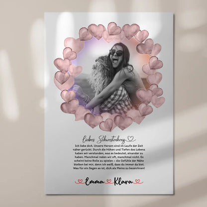 Fotoboard Magnetisches Wandbild Schwester Ich Liebe Dich Mit Foto & Namen Black & White