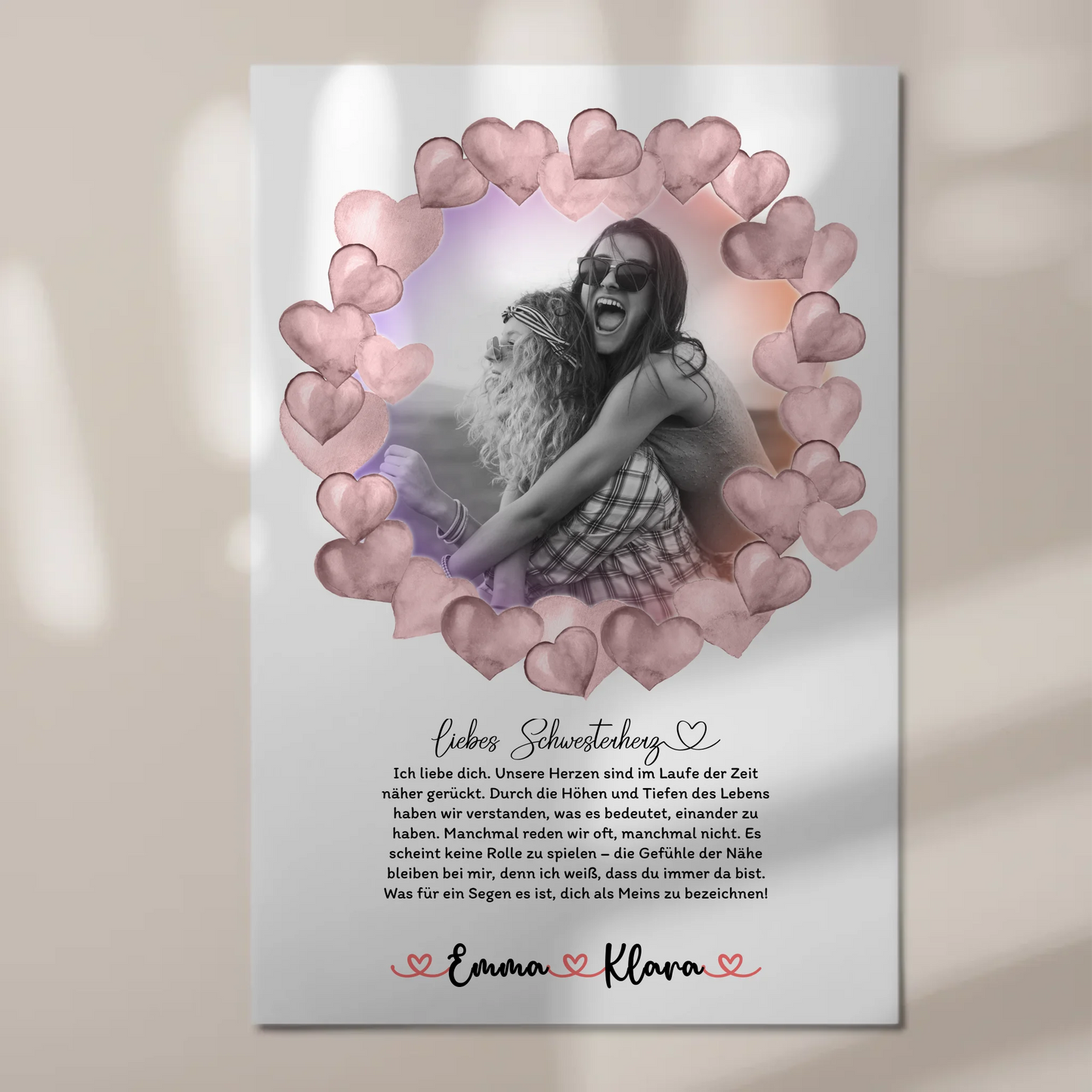 Fotoboard Magnetisches Wandbild Schwester Ich Liebe Dich Mit Foto & Namen Black & White