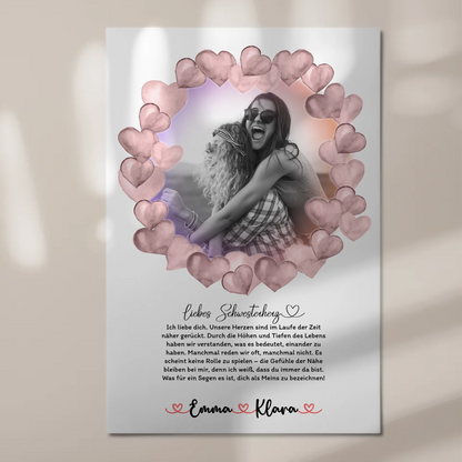 Fotoboard Magnetisches Wandbild Schwester Ich Liebe Dich Mit Foto & Namen Black & White