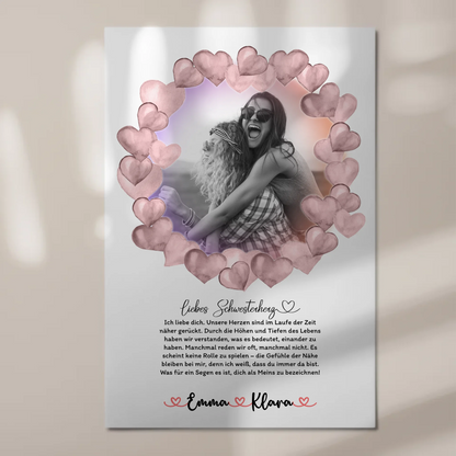 Fotoboard Magnetisches Wandbild Schwester Ich Liebe Dich Mit Foto & Namen Black & White