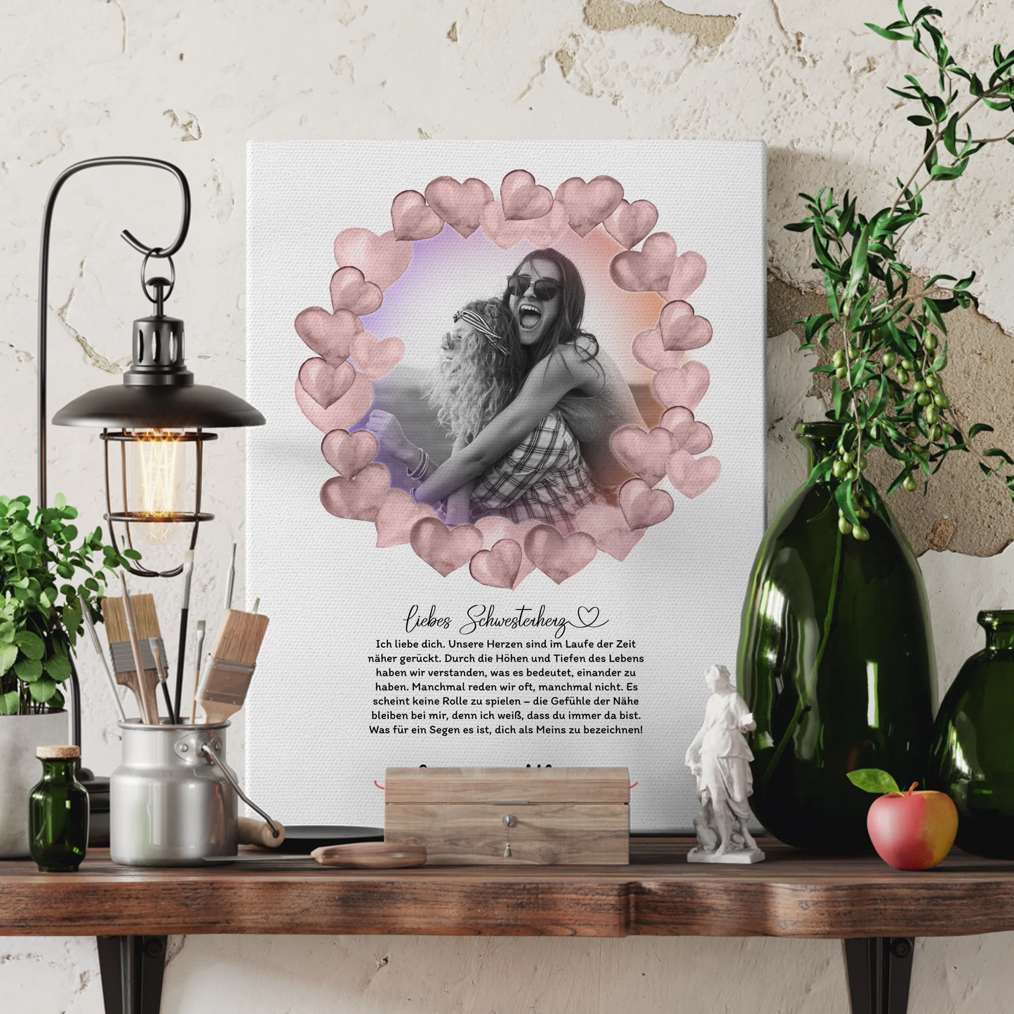 Schwester Leinwand Mit Foto & Namen Black & White - 1 Foto Namen & Wunschtext