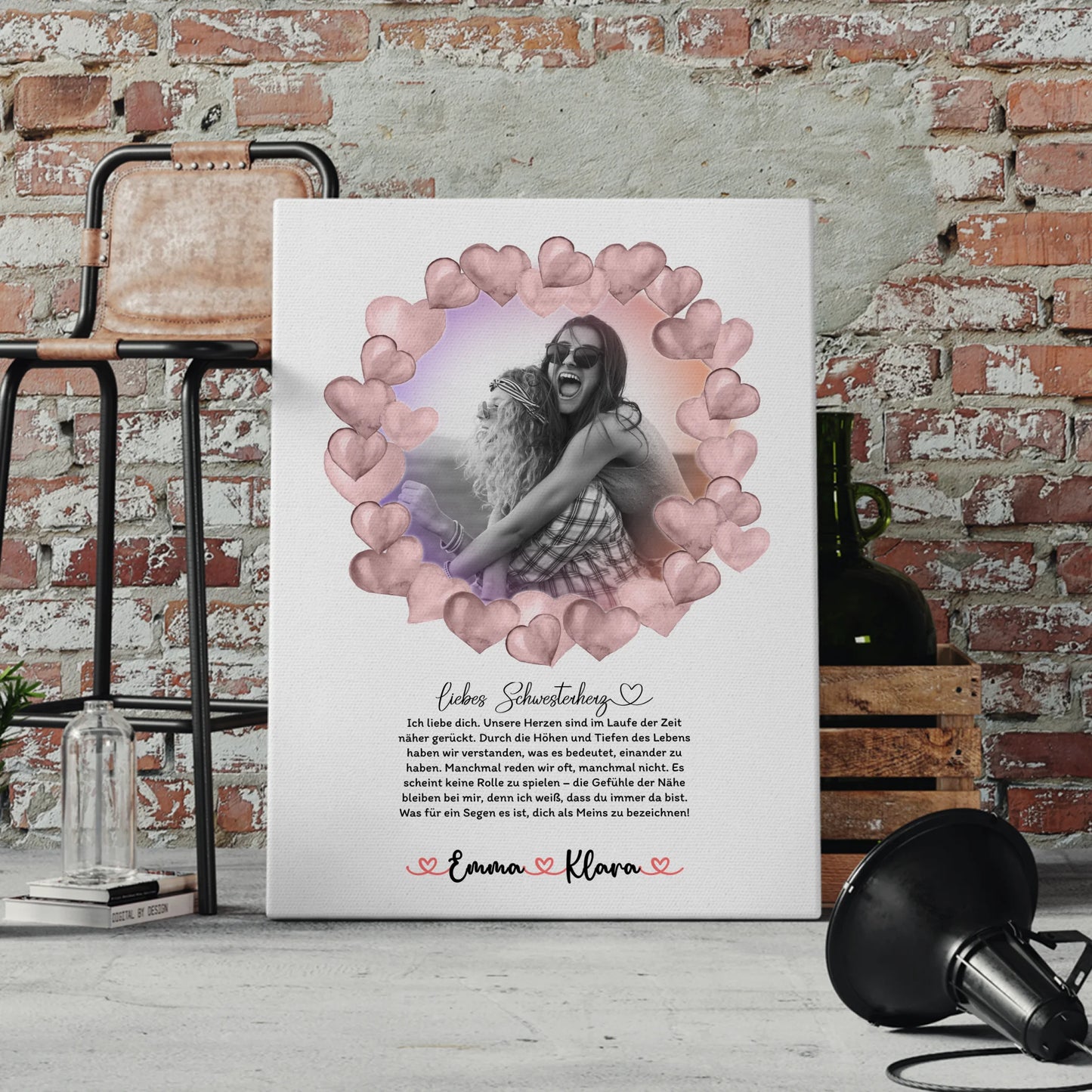 Schwester Leinwand Mit Foto & Namen Black & White - 1 Foto Namen & Wunschtext