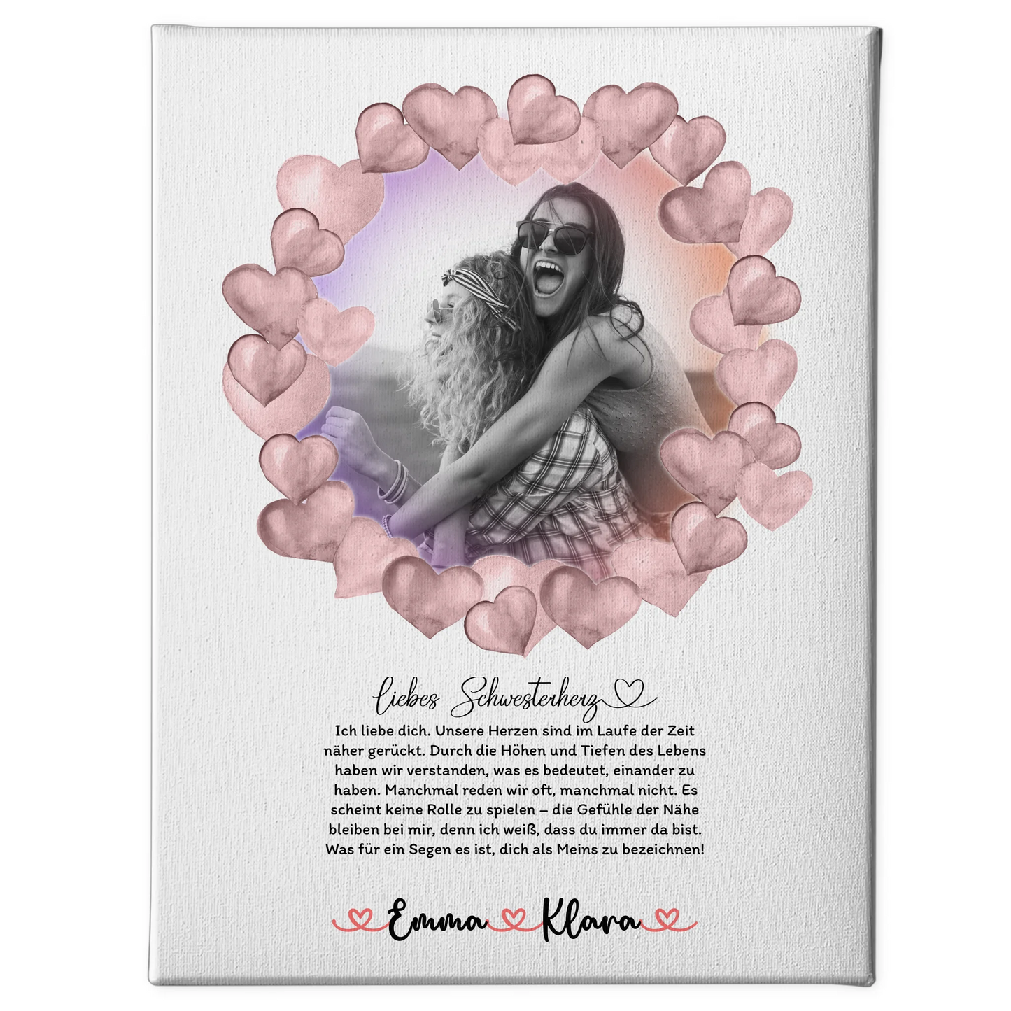 Schwester Leinwand Mit Foto & Namen Black & White - 1 Foto Namen & Wunschtext
