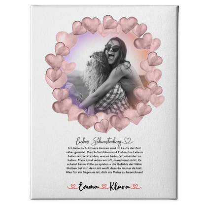 Schwester Leinwand Mit Foto & Namen Black & White - 1 Foto Namen & Wunschtext