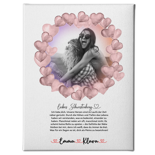 Schwester Leinwand Mit Foto & Namen Black & White - 1 Foto Namen & Wunschtext