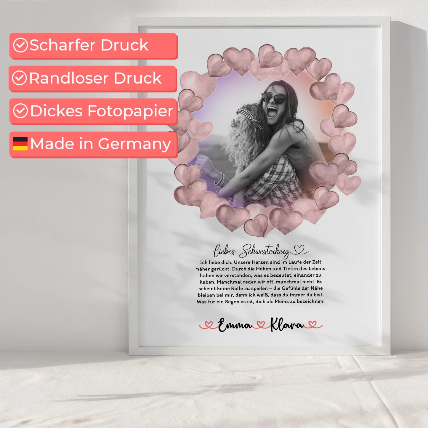 Schwester Poster Personalisiert Ich Liebe Dich mit Foto, Namen & Wunschtext