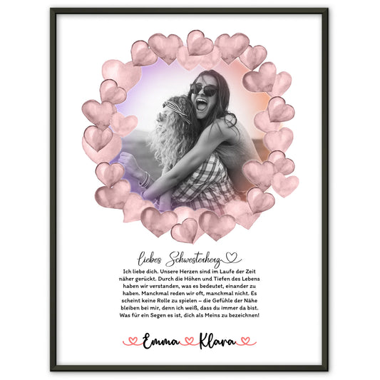 Schwester Poster Personalisiert Ich Liebe Dich mit Foto, Namen & Wunschtext