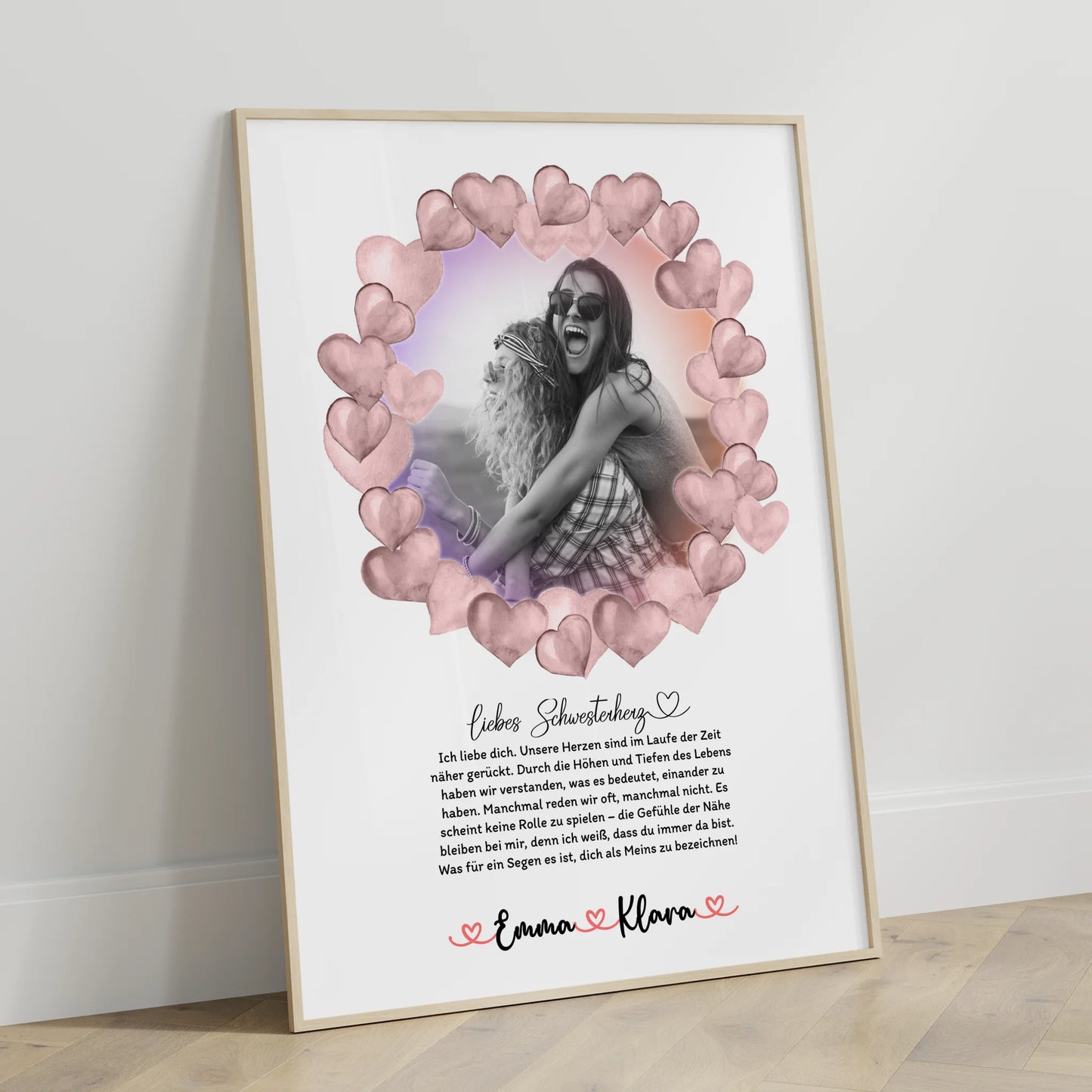 Schwester Poster Personalisiert Ich Liebe Dich mit Foto, Namen & Wunschtext