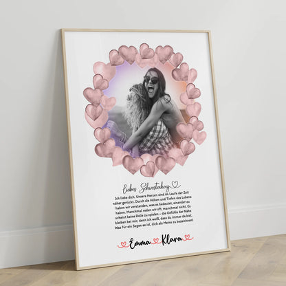 Schwester Poster Personalisiert Ich Liebe Dich mit Foto, Namen & Wunschtext