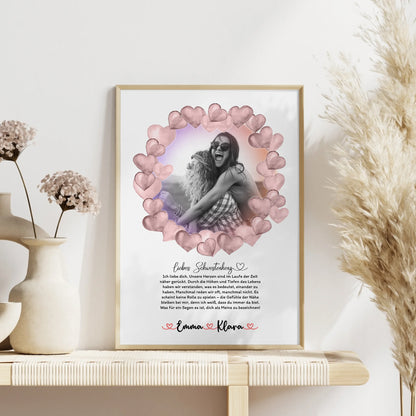 Schwester Poster Personalisiert Ich Liebe Dich mit Foto, Namen & Wunschtext