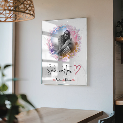 Acryl Fotocollage Glasbild Schwesterherz personalisiert mit 2 Fotos, Namen & Wunschtext