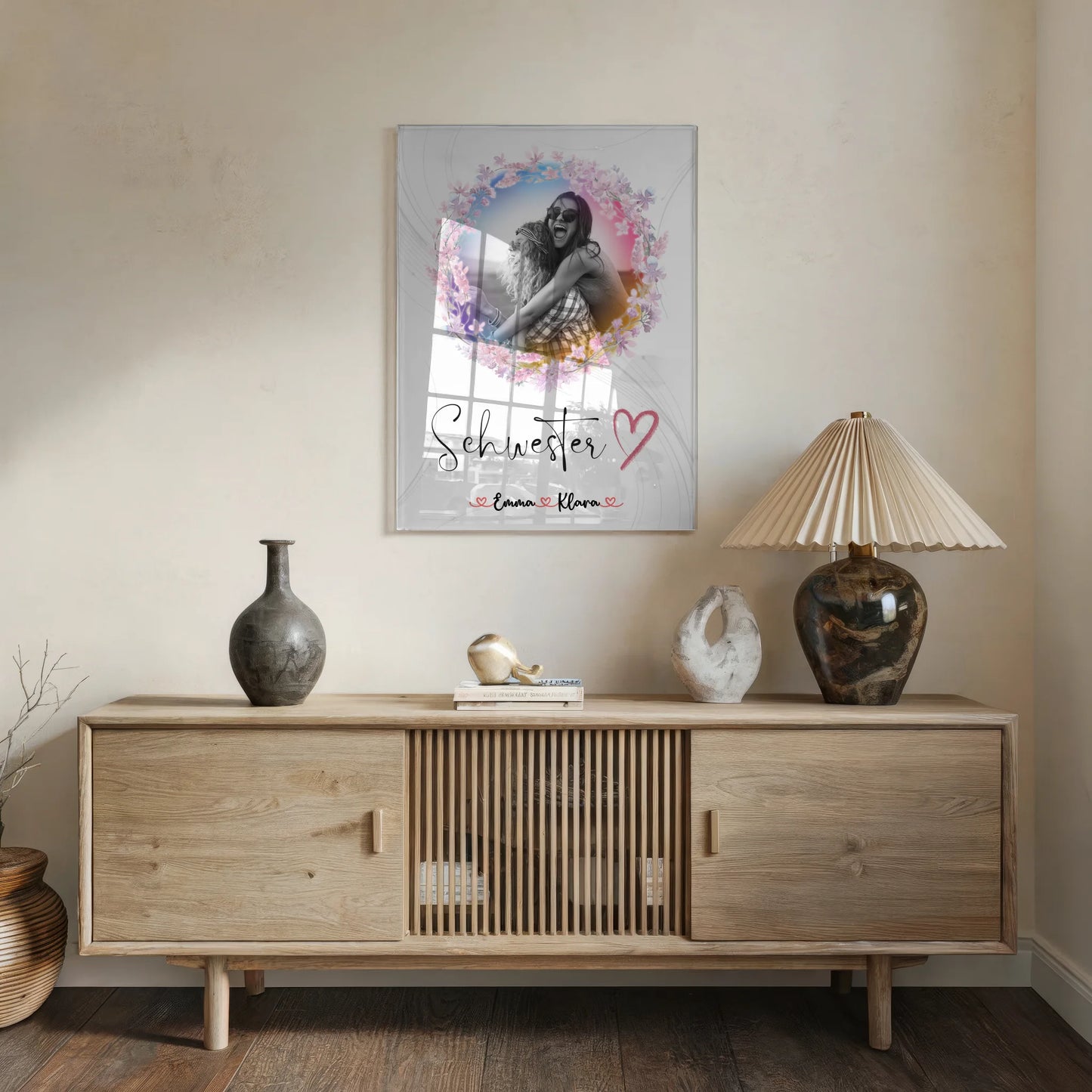 Acryl Fotocollage Glasbild Schwesterherz personalisiert mit 2 Fotos, Namen & Wunschtext
