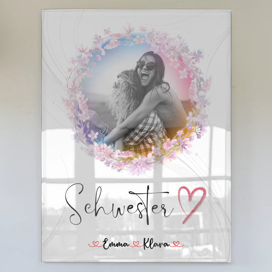 Acryl Fotocollage Glasbild Schwesterherz personalisiert mit 2 Fotos, Namen & Wunschtext