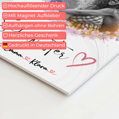 Fotoboard Magnetisches Wandbild Schwesterherz 2 Foto & Namen Black & White mit Wunschtext