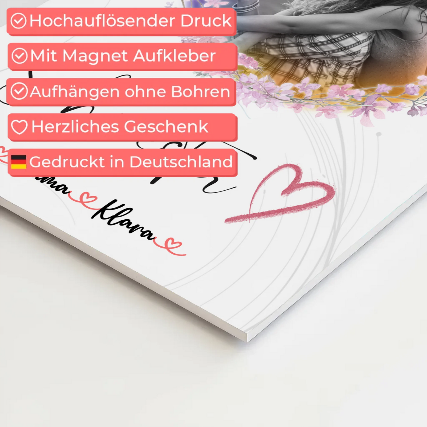 Fotoboard Magnetisches Wandbild Schwesterherz 2 Foto & Namen Black & White mit Wunschtext