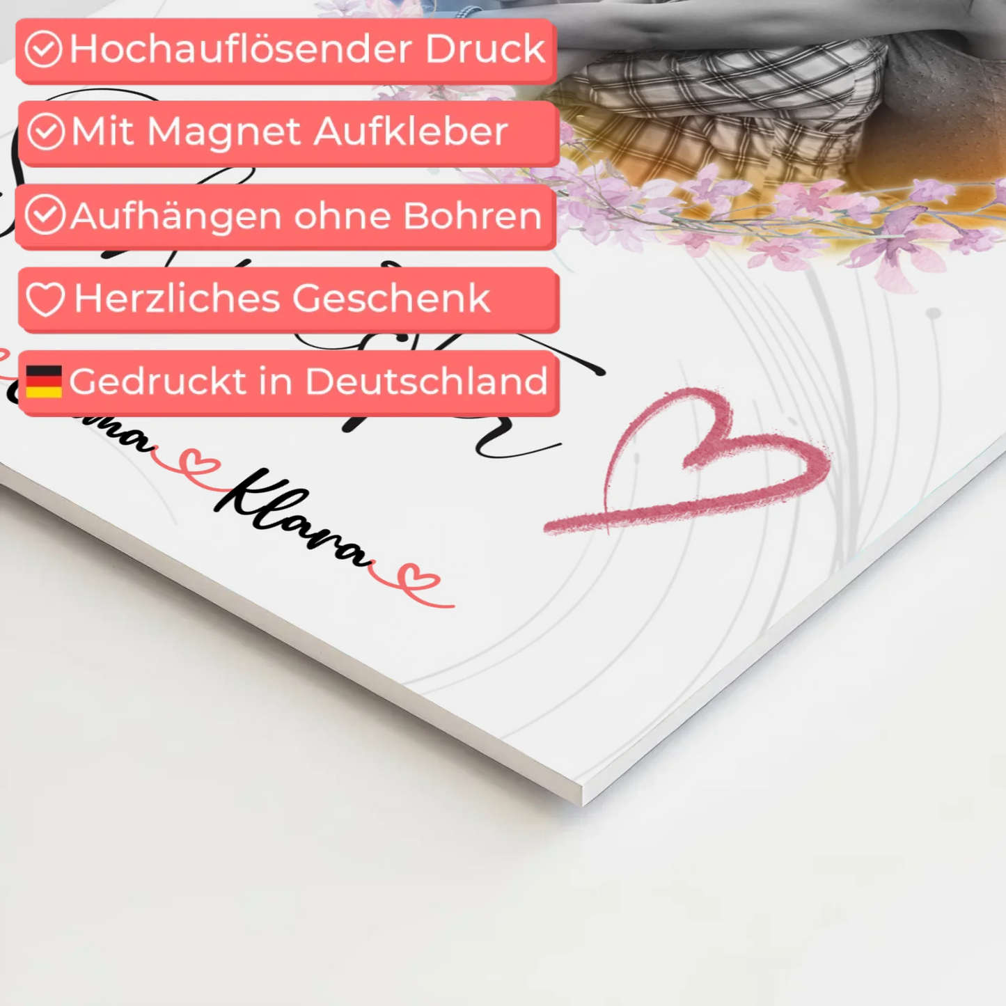 Fotoboard Magnetisches Wandbild Schwesterherz 2 Foto & Namen Black & White mit Wunschtext