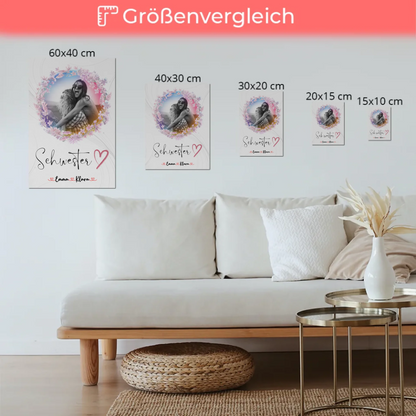 Fotoboard Magnetisches Wandbild Schwesterherz 2 Foto & Namen Black & White mit Wunschtext