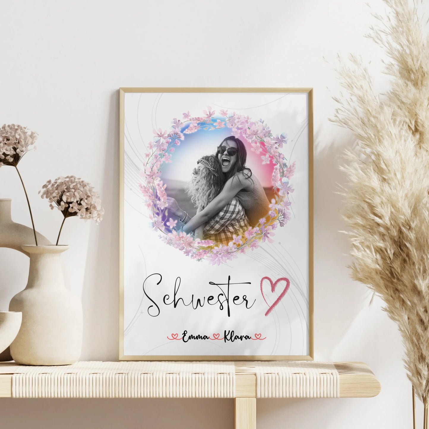 Schwester Poster Personalisiert 1 Foto Namen & eigener Spruch Schwesterherz Black & White