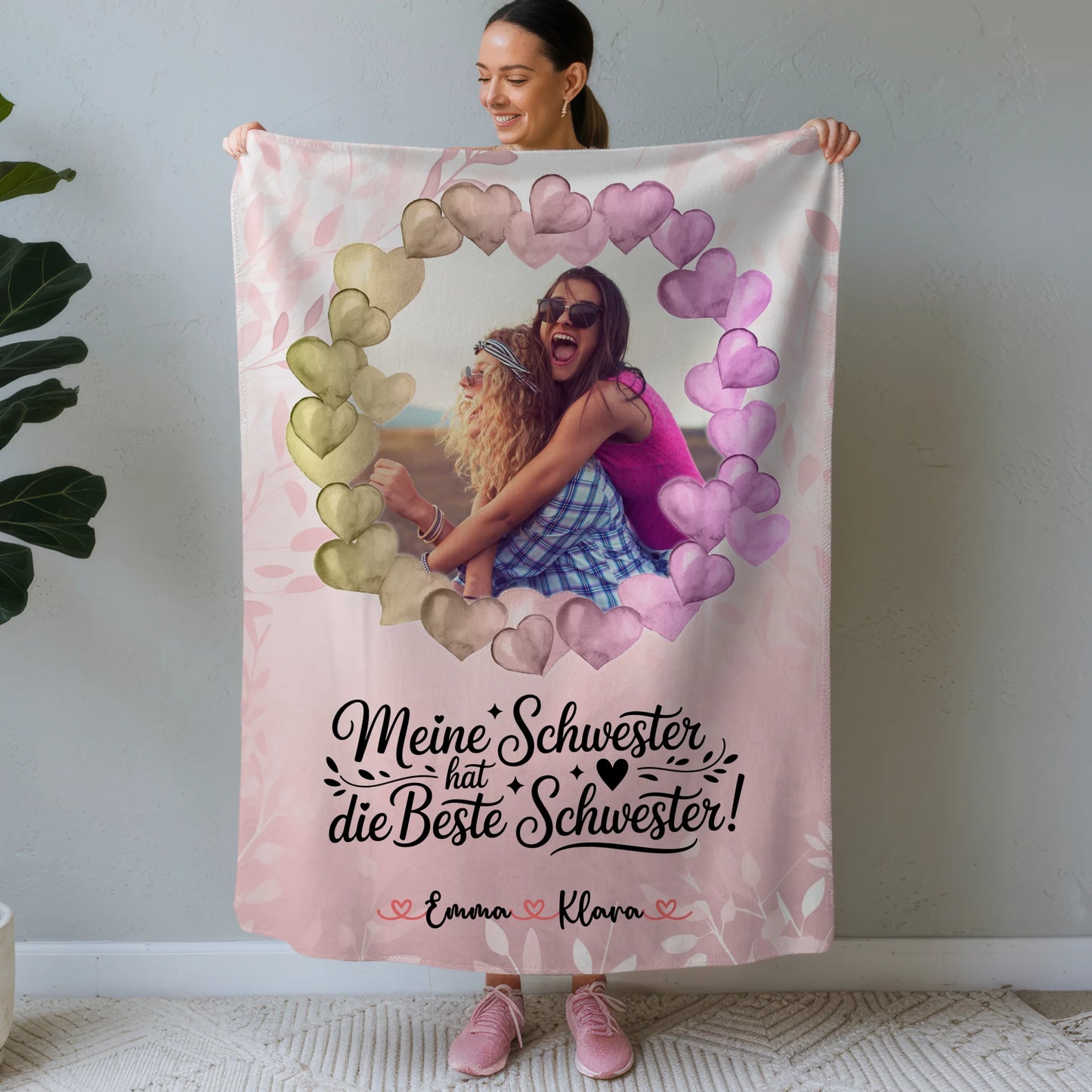 Personalisierte Decke Schwester mit Namen, Foto & eigenem Spruch