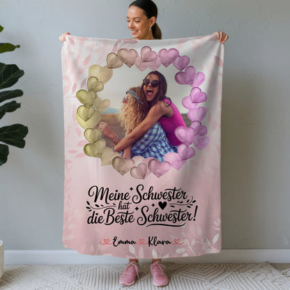 Personalisierte Decke Schwester mit Namen, Foto & eigenem Spruch