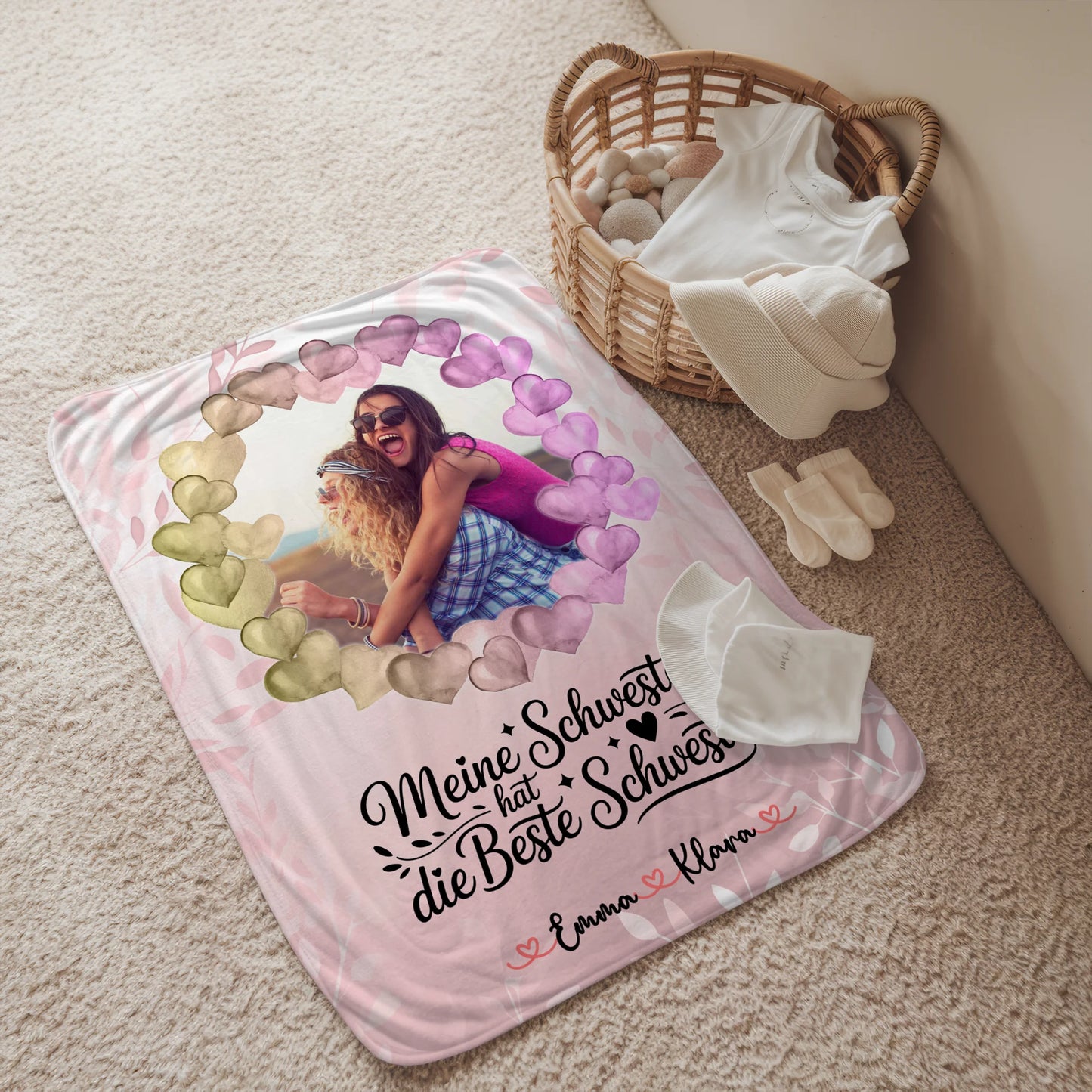 Personalisierte Decke Schwester mit Namen, Foto & eigenem Spruch