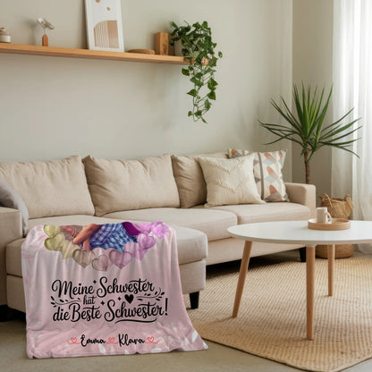 Personalisierte Decke Schwester mit Namen, Foto & eigenem Spruch