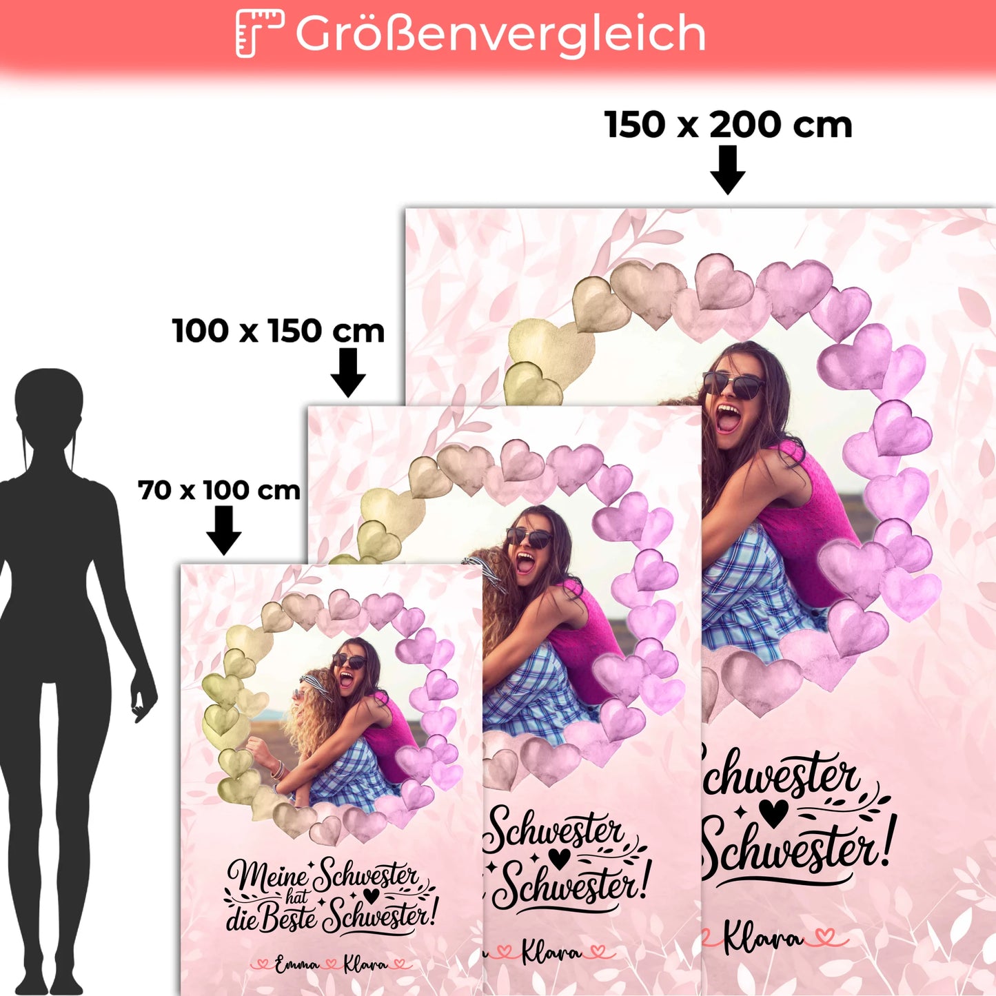 Personalisierte Decke Schwester mit Namen, Foto & eigenem Spruch