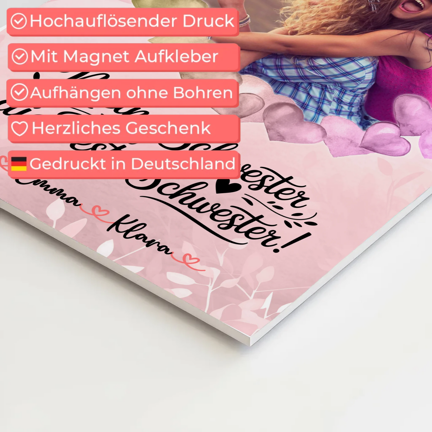 Fotoboard Magnetisch Schwester personalisiert mit Namen Foto & Wunschtext