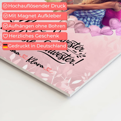 Fotoboard Magnetisch Schwester personalisiert mit Namen Foto & Wunschtext